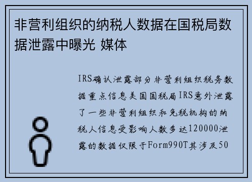 非营利组织的纳税人数据在国税局数据泄露中曝光 媒体